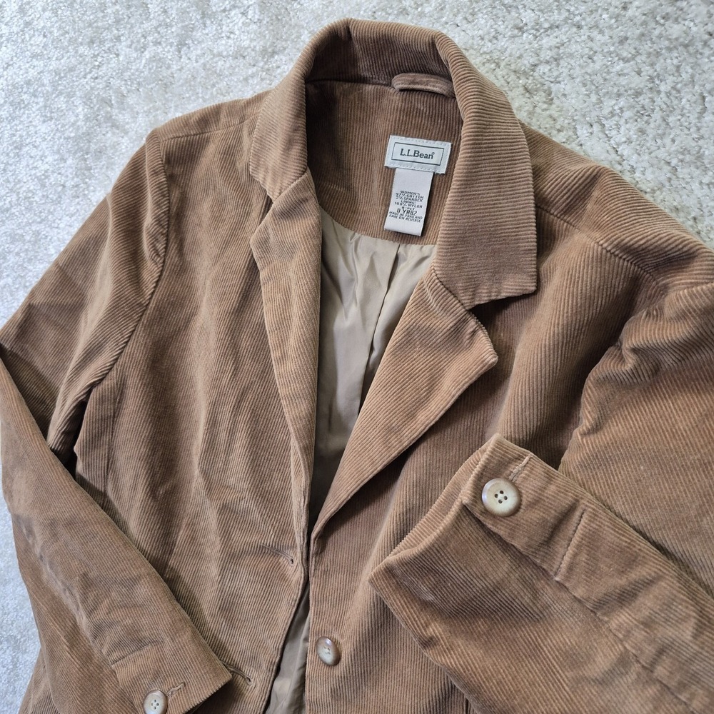 LL Bean Corduroy Blazer Womens 8P Brown Sport Coat 3 Button Mature Career City